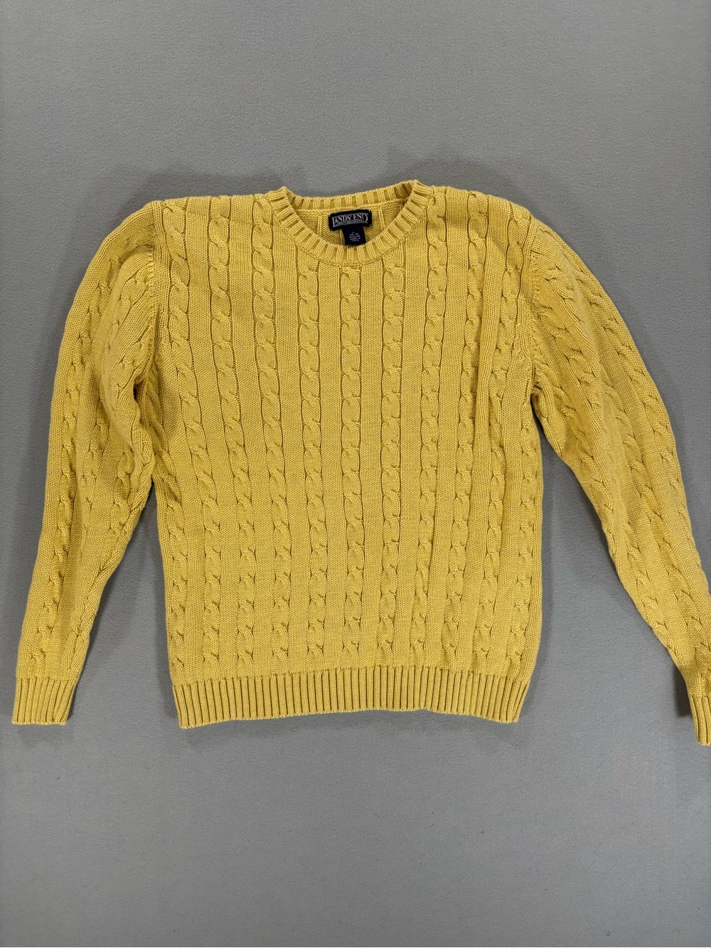 Vintage Lands' End  Yellow Cotton Cable-Knit Sweater L